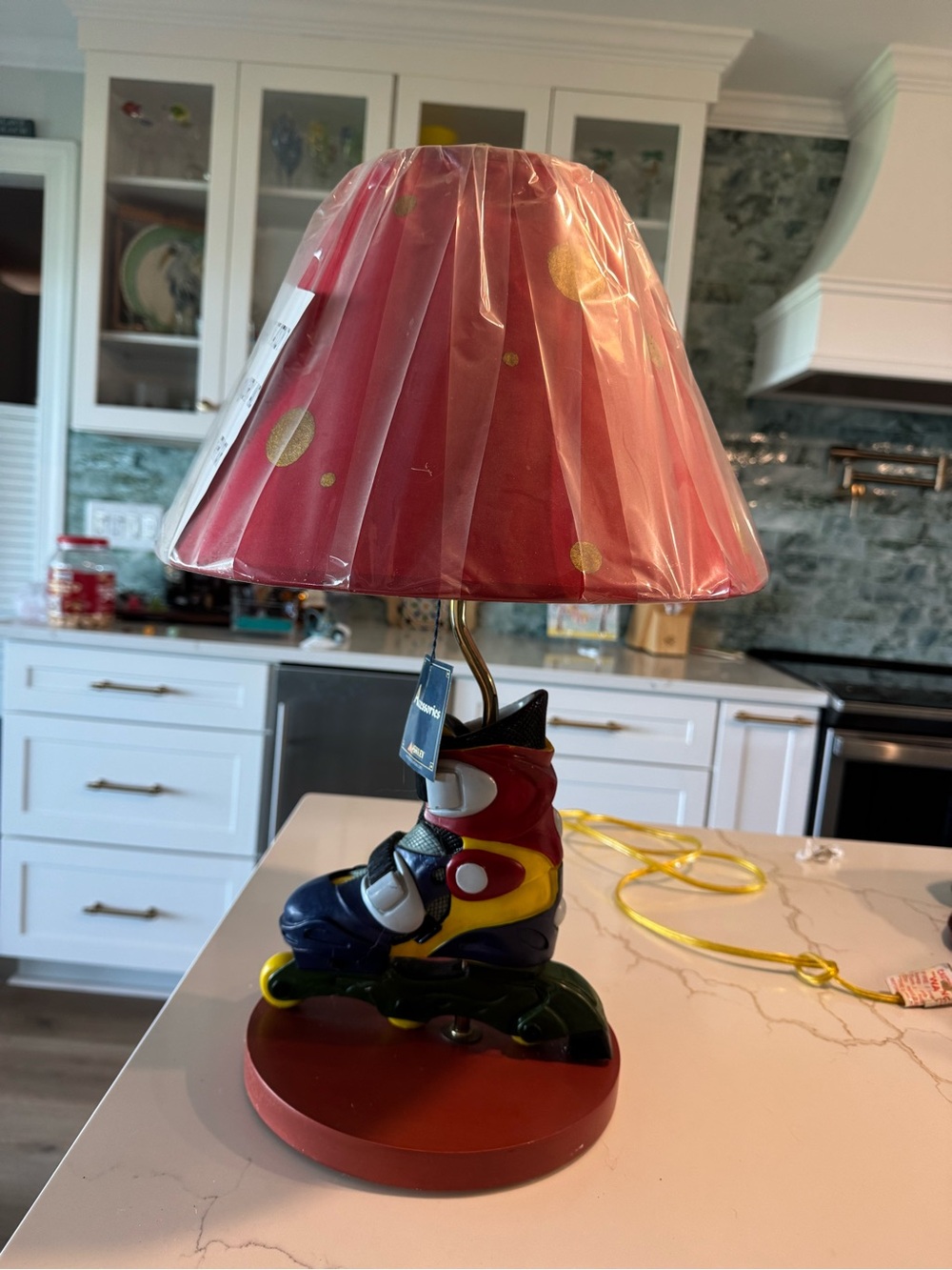 Red Polka Dot Kids Roller Skate Table Lamp - Ashley Furniture
